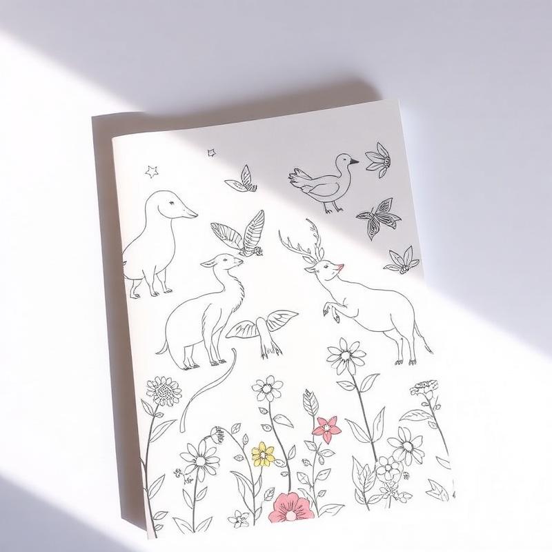 Libro para colorear abierto con animales y flores en línea